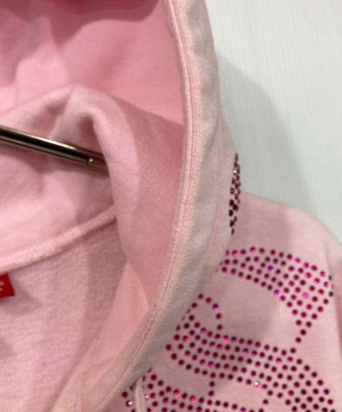 SUPREME（シュプリーム）Supreme (シュプリーム) Rhinestone Zip up Hooded Sweatshirt ピンク サイズ:Lの古着・服飾アイテム