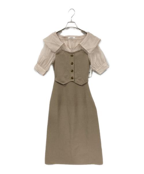 Snidel（スナイデル）Snidel (スナイデル) ニットドッキングフレアワンピ ベージュ サイズ:F 未使用品の古着・服飾アイテム