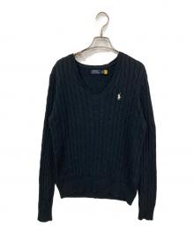 POLO RALPH LAUREN（ポロ・ラルフローレン）の古着「Vネックケーブルニット」｜ブラック