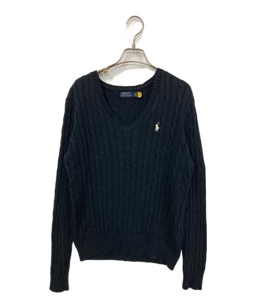 POLO RALPH LAUREN（ポロ・ラルフローレン）POLO RALPH LAUREN (ポロ・ラルフローレン) Vネックケーブルニット ブラック サイズ:Lの古着・服飾アイテム