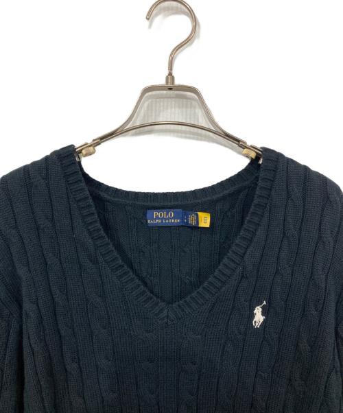 POLO RALPH LAUREN（ポロ・ラルフローレン）POLO RALPH LAUREN (ポロ・ラルフローレン) Vネックケーブルニット ブラック サイズ:Lの古着・服飾アイテム