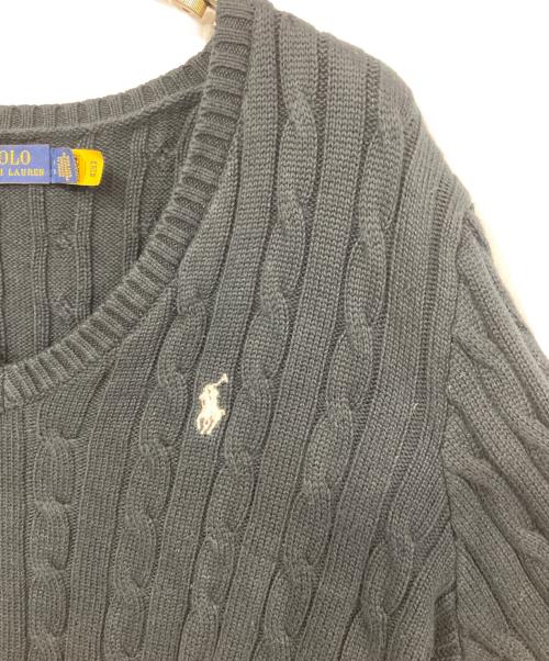 POLO RALPH LAUREN（ポロ・ラルフローレン）POLO RALPH LAUREN (ポロ・ラルフローレン) Vネックケーブルニット ブラック サイズ:Lの古着・服飾アイテム