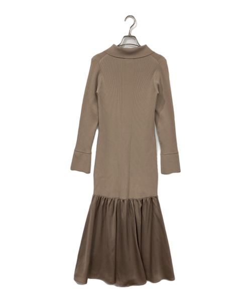 FRAY ID（フレイ アイディー）FRAY ID (フレイ アイディー) サテンフレアポロワンピース ベージュ サイズ:Ｆの古着・服飾アイテム