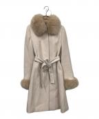 JUSGLITTYジャスグリッティー）の古着「ファー付き ミドル丈 ノーカラーコート」｜ベージュ