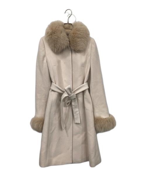 JUSGLITTY（ジャスグリッティー）JUSGLITTY (ジャスグリッティー) ファー付き ミドル丈 ノーカラーコート ベージュ サイズ:1の古着・服飾アイテム