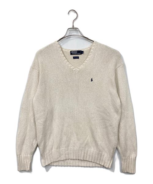 POLO RALPH LAUREN（ポロ・ラルフローレン）POLO RALPH LAUREN (ポロ・ラルフローレン) コットンVネックニット ホワイト サイズ:Lの古着・服飾アイテム