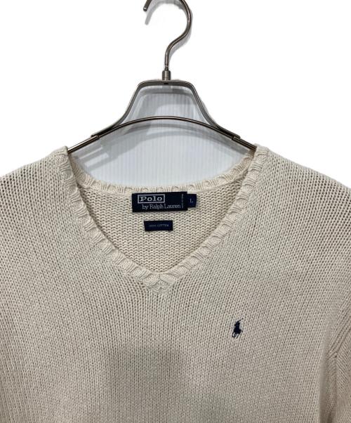 POLO RALPH LAUREN（ポロ・ラルフローレン）POLO RALPH LAUREN (ポロ・ラルフローレン) コットンVネックニット ホワイト サイズ:Lの古着・服飾アイテム