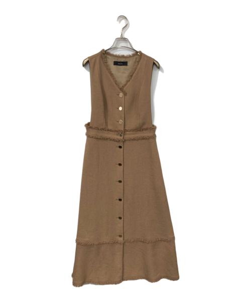 allureville（アルアバイル）allureville (アルアバイル) ノンウールツイードフリンジフレアワンピース ブラウン サイズ:2の古着・服飾アイテム