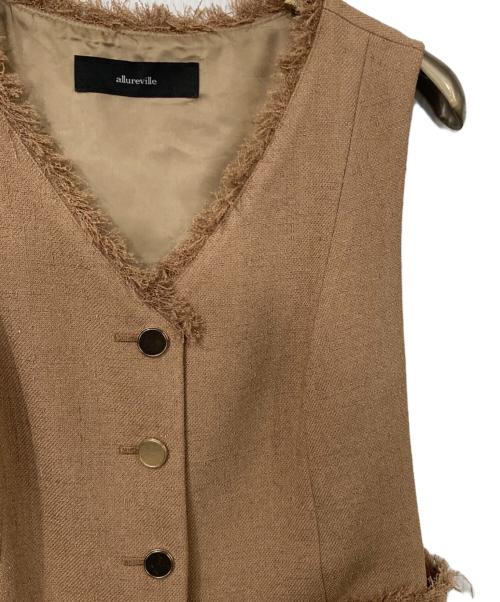 allureville（アルアバイル）allureville (アルアバイル) ノンウールツイードフリンジフレアワンピース ブラウン サイズ:2の古着・服飾アイテム