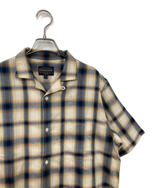 PENDLETON（ペンドルトン）PENDLETON (ペンドルトン) コットンリネンオンブレ開襟シャツ ベージュ×ブルー サイズ:Mの古着・服飾アイテム
