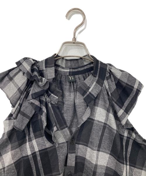 Y's（ワイズ）Y's (ワイズ) フリルチェックシャツ グレー サイズ:2 未使用品の古着・服飾アイテム