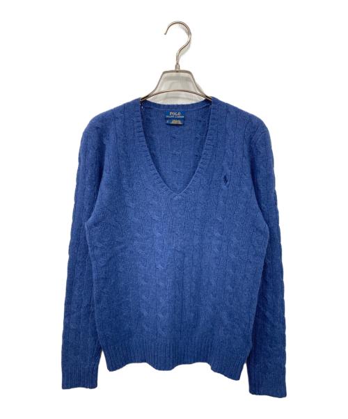 POLO RALPH LAUREN（ポロ・ラルフローレン）POLO RALPH LAUREN (ポロ・ラルフローレン) カシミヤブレンドケーブルニット ブルー サイズ:Sの古着・服飾アイテム