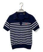 POLO RALPH LAURENポロ・ラルフローレン）の古着「パイル地スキッパーポロシャツ」｜ネイビー×ホワイト