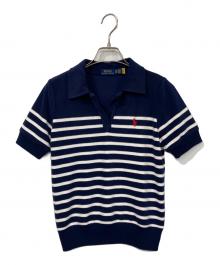 POLO RALPH LAUREN（ポロ・ラルフローレン）の古着「パイル地スキッパーポロシャツ」｜ネイビー×ホワイト