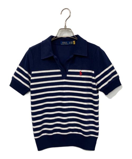 POLO RALPH LAUREN（ポロ・ラルフローレン）POLO RALPH LAUREN (ポロ・ラルフローレン) パイル地スキッパーポロシャツ ネイビー×ホワイト サイズ:XSの古着・服飾アイテム