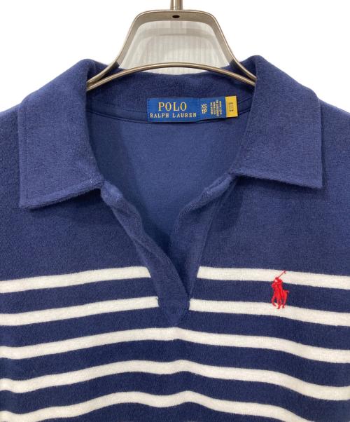 POLO RALPH LAUREN（ポロ・ラルフローレン）POLO RALPH LAUREN (ポロ・ラルフローレン) パイル地スキッパーポロシャツ ネイビー×ホワイト サイズ:XSの古着・服飾アイテム