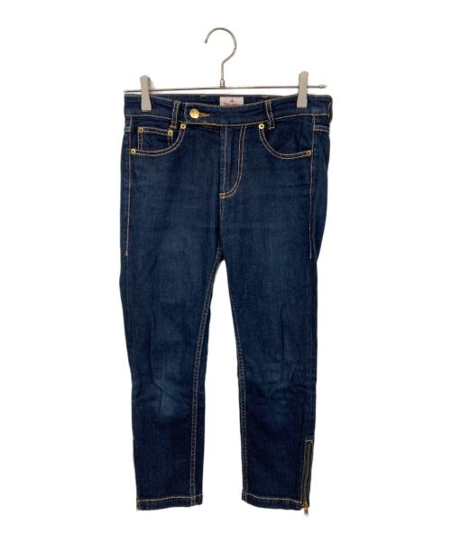 Vivienne Westwood（ヴィヴィアンウエストウッド）Vivienne Westwood (ヴィヴィアンウエストウッド) 裾ジップオーブ刺繍デニムパンツ インディゴ サイズ:2の古着・服飾アイテム