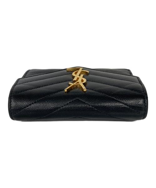 Saint Laurent Paris（サンローランパリ）Saint Laurent Paris (サンローランパリ) Vステッチ3つ折り財布 ブラックの古着・服飾アイテム