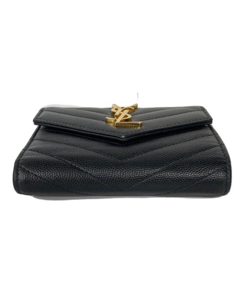 Saint Laurent Paris（サンローランパリ）Saint Laurent Paris (サンローランパリ) Vステッチ3つ折り財布 ブラックの古着・服飾アイテム