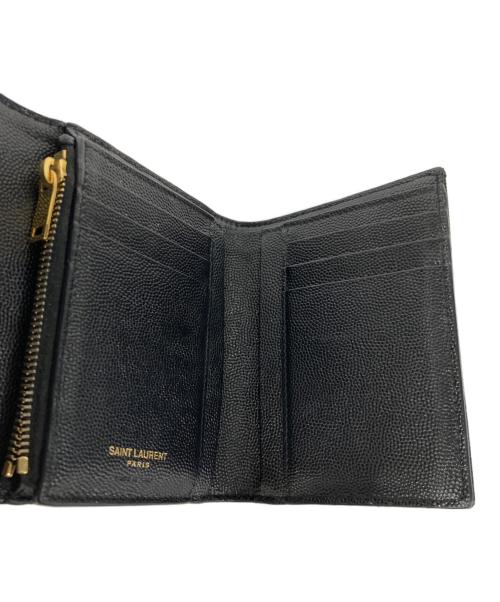 Saint Laurent Paris（サンローランパリ）Saint Laurent Paris (サンローランパリ) Vステッチ3つ折り財布 ブラックの古着・服飾アイテム