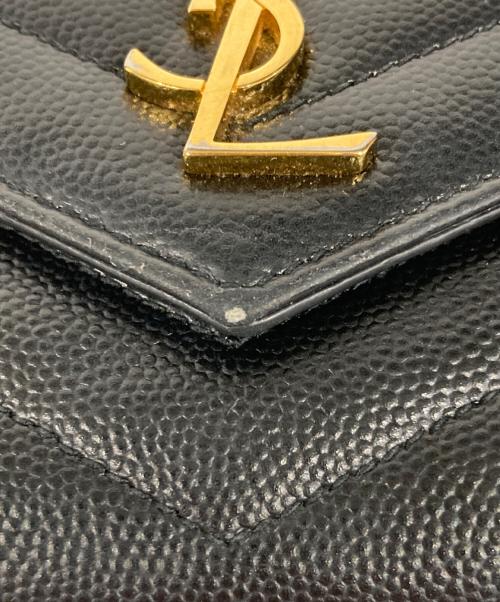 Saint Laurent Paris（サンローランパリ）Saint Laurent Paris (サンローランパリ) Vステッチ3つ折り財布 ブラックの古着・服飾アイテム