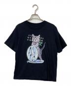 MM6 Maison Margielaエムエムシックスメゾンマルジェラ）の古着「キャット＆グリッター プリントTシャツ」｜ブラック
