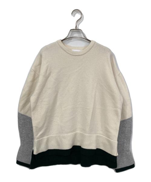 nagonstans（ナゴンスタンス）nagonstans (ナゴンスタンス) cuffs layered knit pullover ホワイト×グレー サイズ:MEDIUMの古着・服飾アイテム
