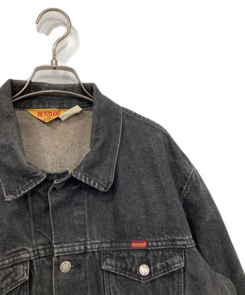 RUSTLER（ラスラー）RUSTLER (ラスラー) バックプリント先染めデニムジャケット ブラック サイズ:XLの古着・服飾アイテム