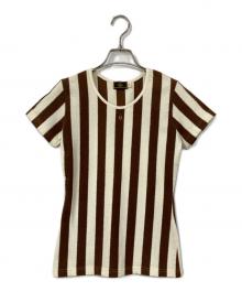 FENDI（フェンディ）の古着「パイル地ストライプTシャツ」｜ブラウン