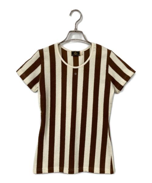 FENDI（フェンディ）FENDI (フェンディ) パイル地ストライプTシャツ ブラウン サイズ:44の古着・服飾アイテム