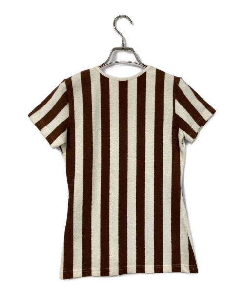 FENDI（フェンディ）FENDI (フェンディ) パイル地ストライプTシャツ ブラウン サイズ:44の古着・服飾アイテム
