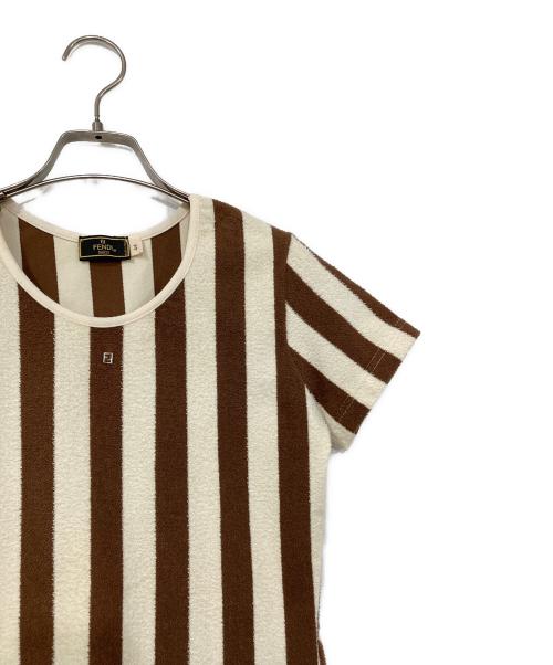 FENDI（フェンディ）FENDI (フェンディ) パイル地ストライプTシャツ ブラウン サイズ:44の古着・服飾アイテム