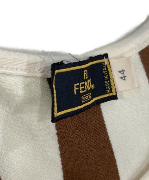 FENDI（フェンディ）FENDI (フェンディ) パイル地ストライプTシャツ ブラウン サイズ:44の古着・服飾アイテム