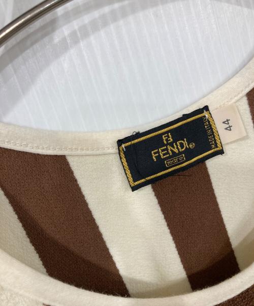 FENDI（フェンディ）FENDI (フェンディ) パイル地ストライプTシャツ ブラウン サイズ:44の古着・服飾アイテム