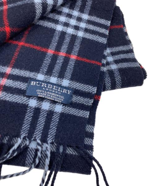 BURBERRY LONDON（バーバリーロンドン）BURBERRY LONDON (バーバリーロンドン) ラムウールマフラー ネイビーの古着・服飾アイテム