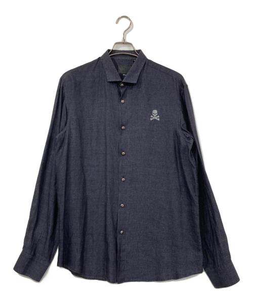 PHILIPP PLEIN HOMME（フィリップレインオム）PHILIPP PLEIN HOMME (フィリップレインオム) メタルボタンリネンシャツ ネイビー サイズ:XLの古着・服飾アイテム