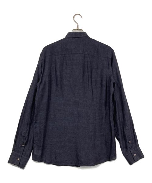 PHILIPP PLEIN HOMME（フィリップレインオム）PHILIPP PLEIN HOMME (フィリップレインオム) メタルボタンリネンシャツ ネイビー サイズ:XLの古着・服飾アイテム