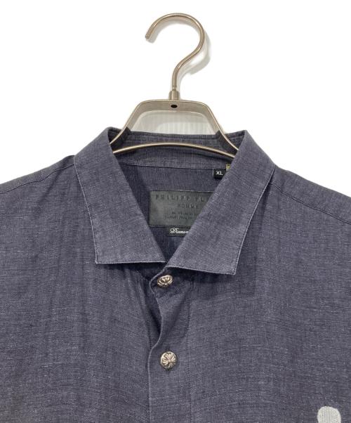 PHILIPP PLEIN HOMME（フィリップレインオム）PHILIPP PLEIN HOMME (フィリップレインオム) メタルボタンリネンシャツ ネイビー サイズ:XLの古着・服飾アイテム