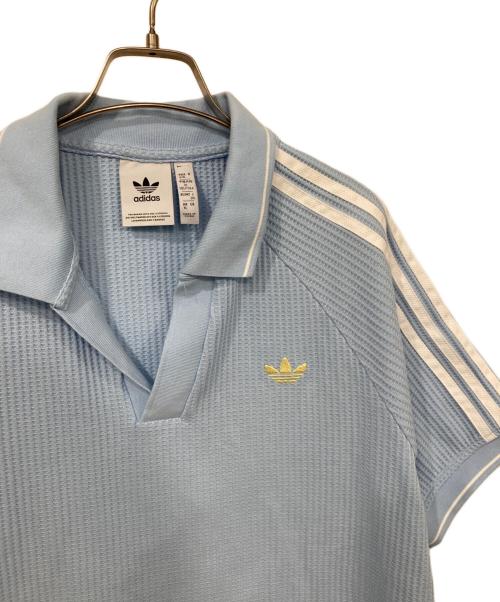 adidas（アディダス）adidas (アディダス) ワッフル ニット ポロシャツ ブルー サイズ:2XLの古着・服飾アイテム