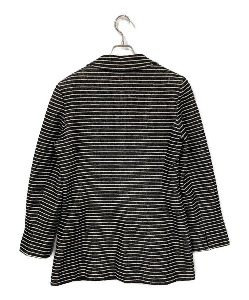 CHANEL（シャネル）CHANEL (シャネル) カメリアブローチ付ボーダーツイードジャケット ブラック×ホワイト サイズ:40の古着・服飾アイテム