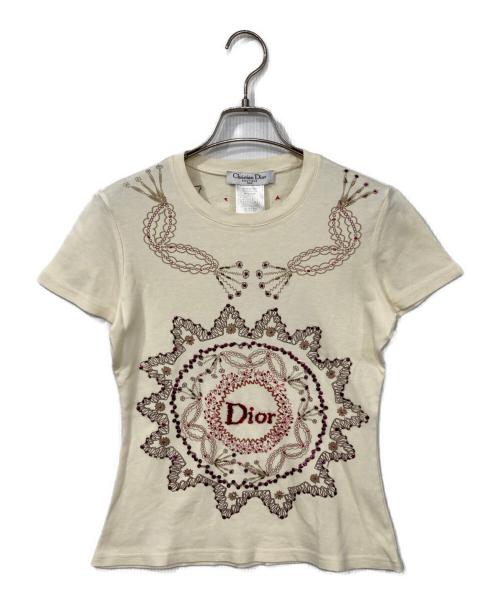 Christian Dior（クリスチャン ディオール）Christian Dior (クリスチャン ディオール) スパンコール刺繍Tシャツ ベージュ サイズ:38の古着・服飾アイテム