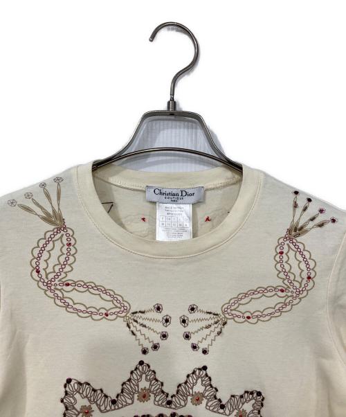 Christian Dior（クリスチャン ディオール）Christian Dior (クリスチャン ディオール) スパンコール刺繍Tシャツ ベージュ サイズ:38の古着・服飾アイテム