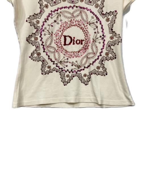 Christian Dior（クリスチャン ディオール）Christian Dior (クリスチャン ディオール) スパンコール刺繍Tシャツ ベージュ サイズ:38の古着・服飾アイテム