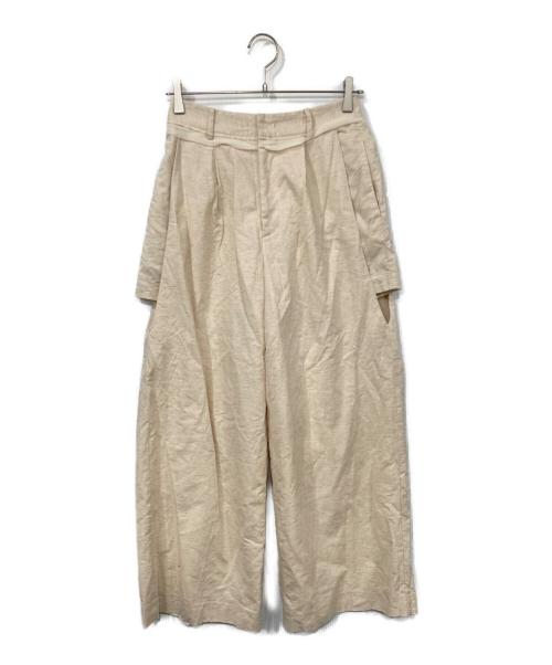 htage（テージ）Htage (テージ) サイドデザインリネン混タックパンツ ベージュ サイズ:Sの古着・服飾アイテム