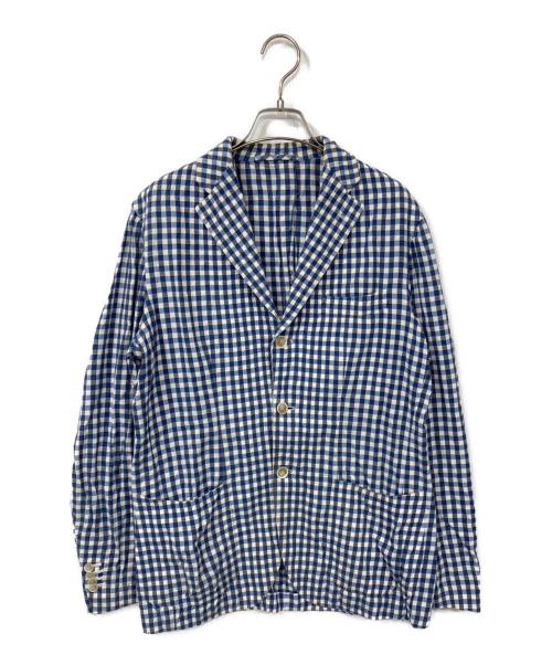 RING JACKET（リングジャケット）RING JACKET (リングジャケット) チェックテーラードジャケット ブルー サイズ:44の古着・服飾アイテム