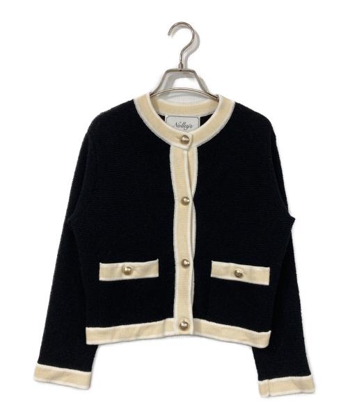NOLLEY'S（ノーリーズ）NOLLEY'S (ノーリーズ) 配色ニットジャケット ブラック×アイボリー サイズ:38の古着・服飾アイテム