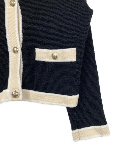 NOLLEY'S（ノーリーズ）NOLLEY'S (ノーリーズ) 配色ニットジャケット ブラック×アイボリー サイズ:38の古着・服飾アイテム