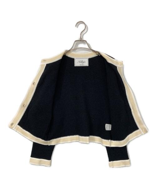NOLLEY'S（ノーリーズ）NOLLEY'S (ノーリーズ) 配色ニットジャケット ブラック×アイボリー サイズ:38の古着・服飾アイテム