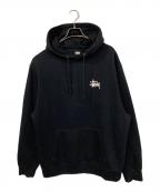 stussyステューシー）の古着「裏起毛ロゴフーディ」｜ブラック