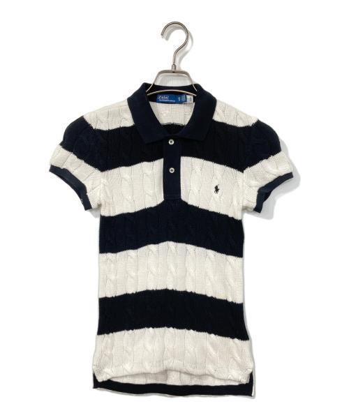 POLO RALPH LAUREN（ポロ・ラルフローレン）POLO RALPH LAUREN (ポロ・ラルフローレン) ケーブルニットポロシャツ ホワイト×ブラック サイズ:XSの古着・服飾アイテム